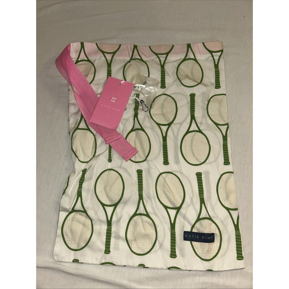 NWT~Katie Kime 14.5x11 Tennis Racket Pattern Travel/Garment Drawstring Pouch Bag